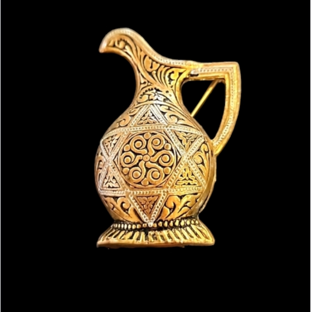 JUDAIC DAMASCENE STAR OF DAVID ON PITCHER‎ VINTAGE BROOCH/PIN